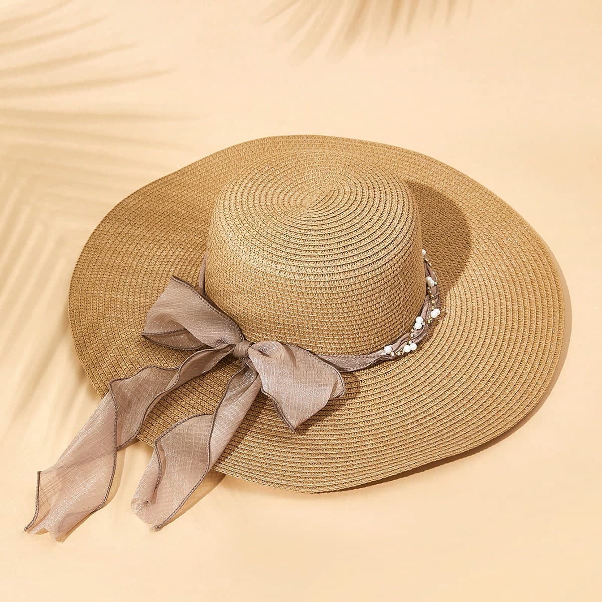 1pc Femmes mignon, Fondamentaux, ancien chapeau de paille avec des détails de texture tels que la perle