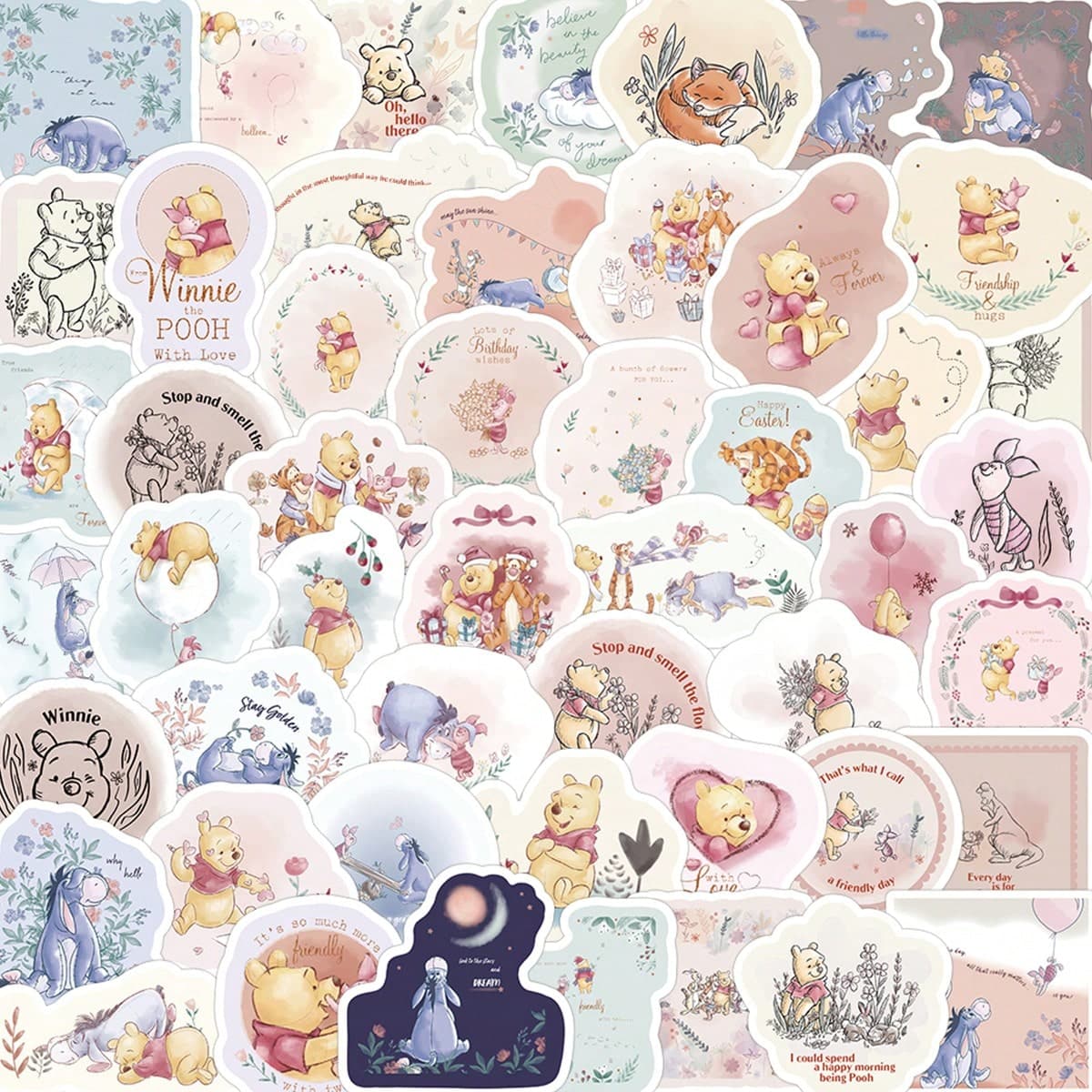 50 pièces Autocollant d'authentification authentique Style graffiti fraîchement dessiné à la main Piglet Roo Tiger Lapin Robin Classique dessin