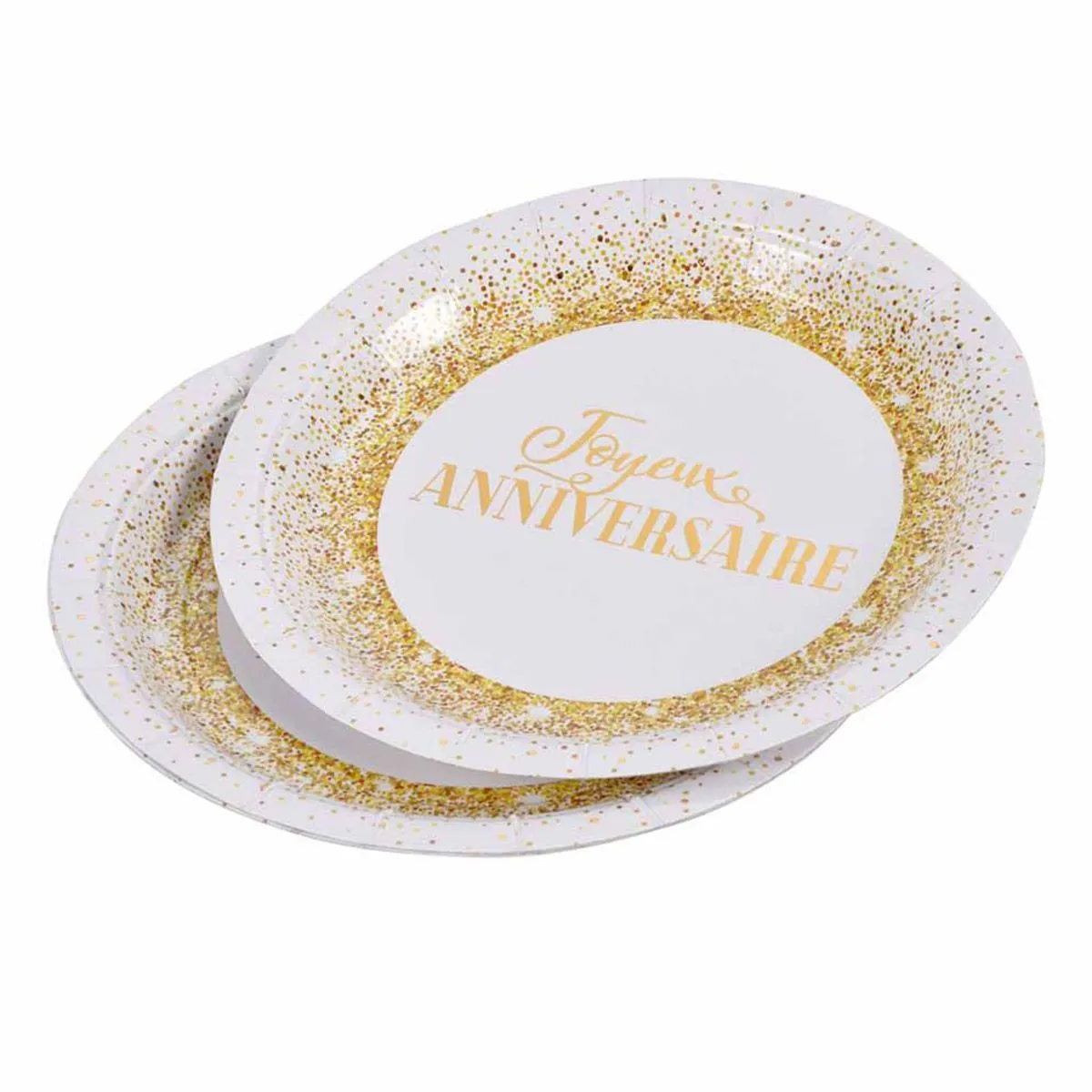 Lot de 6 Assiettes en Carton Anniversaire Gold II 18cm Blanc