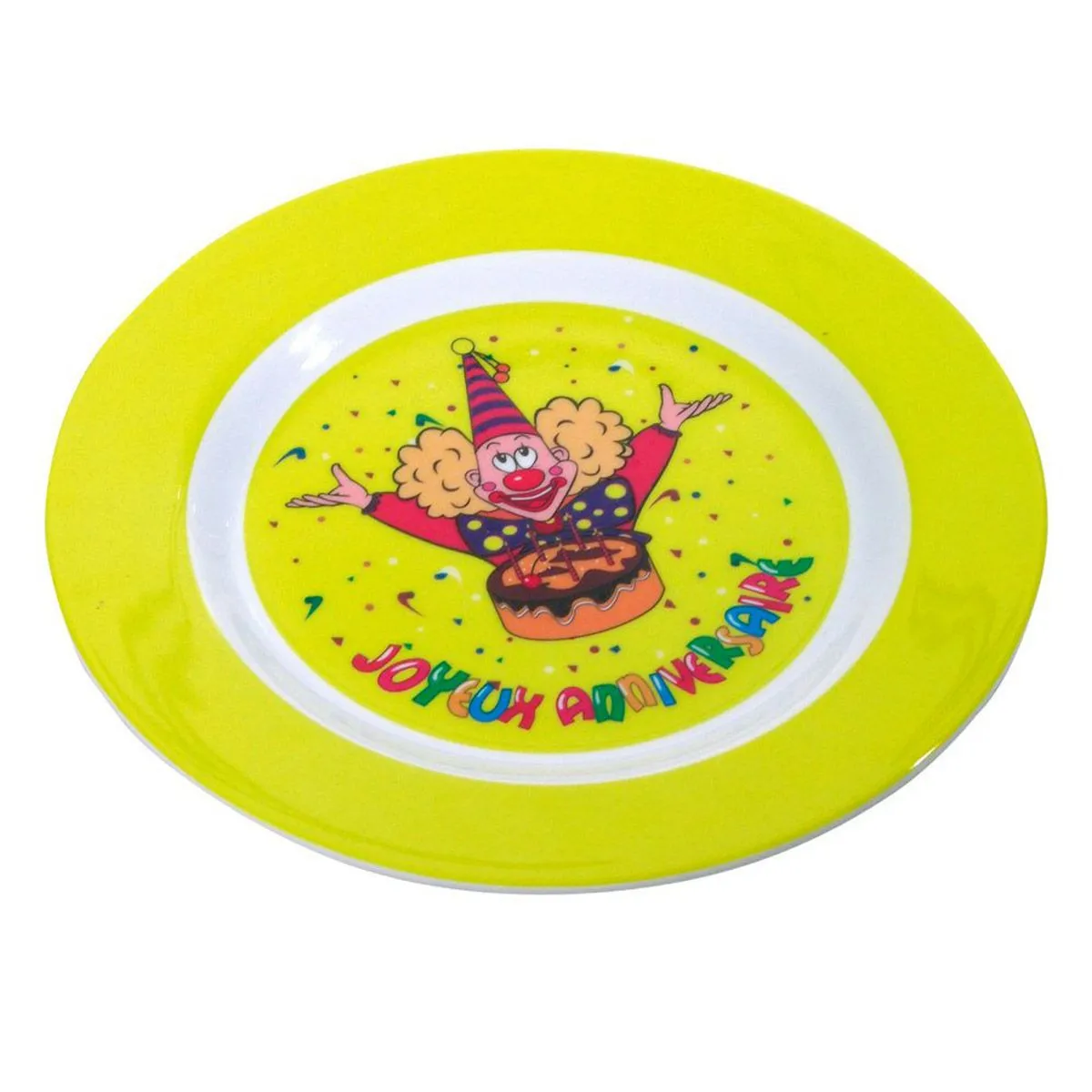 Assiette en Plastique Réutilisable Clown 18cm Jaune
