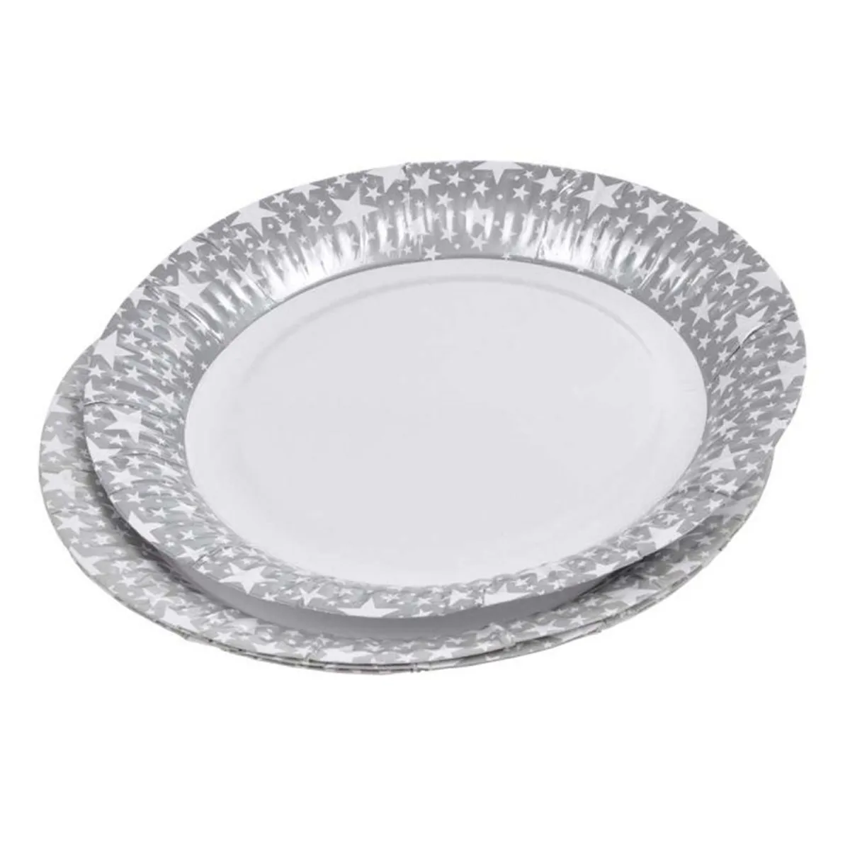 Lot de 6 Assiettes Rondes en Carton Étoile 23cm Argent
