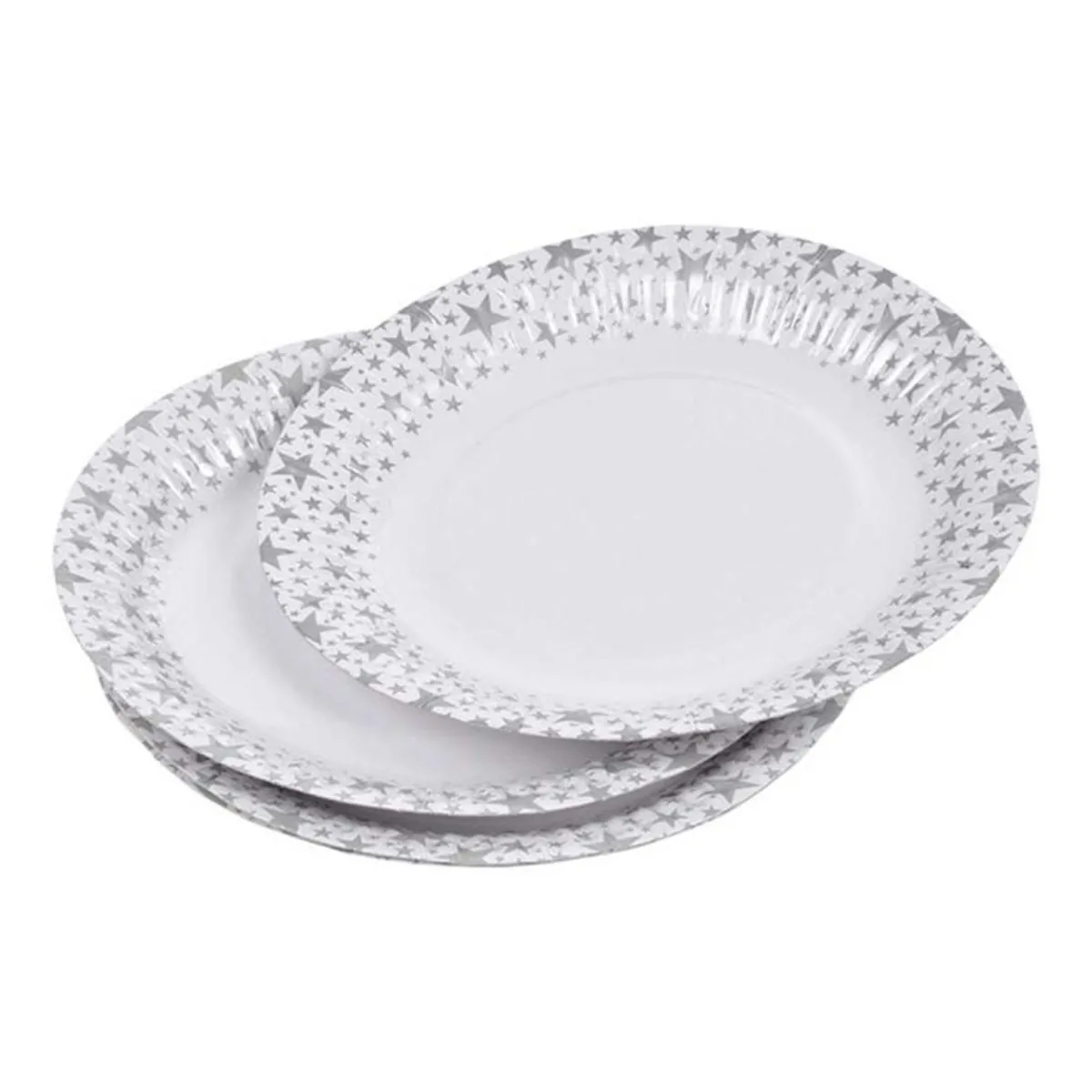 Lot de 6 Assiettes en Carton Stars 18cm Argent