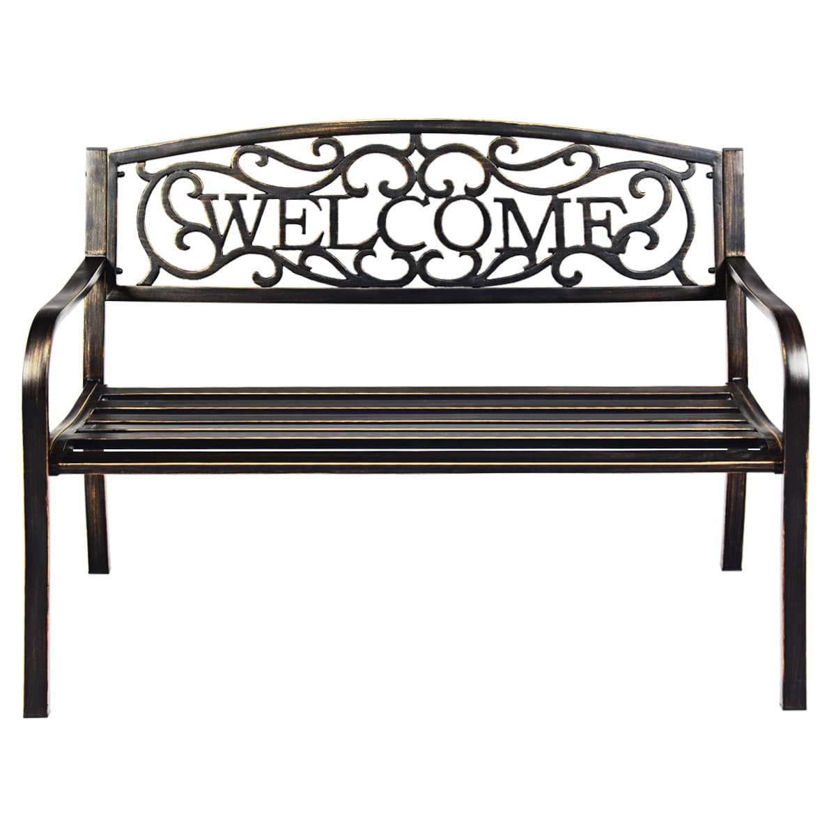 CostwayBanc de Jardin de Style Ancien Mobilier avec Cadre Métallique pour l'Intérieur et l'Extérieur 127 x 63,5 x 89 cm Cuivré