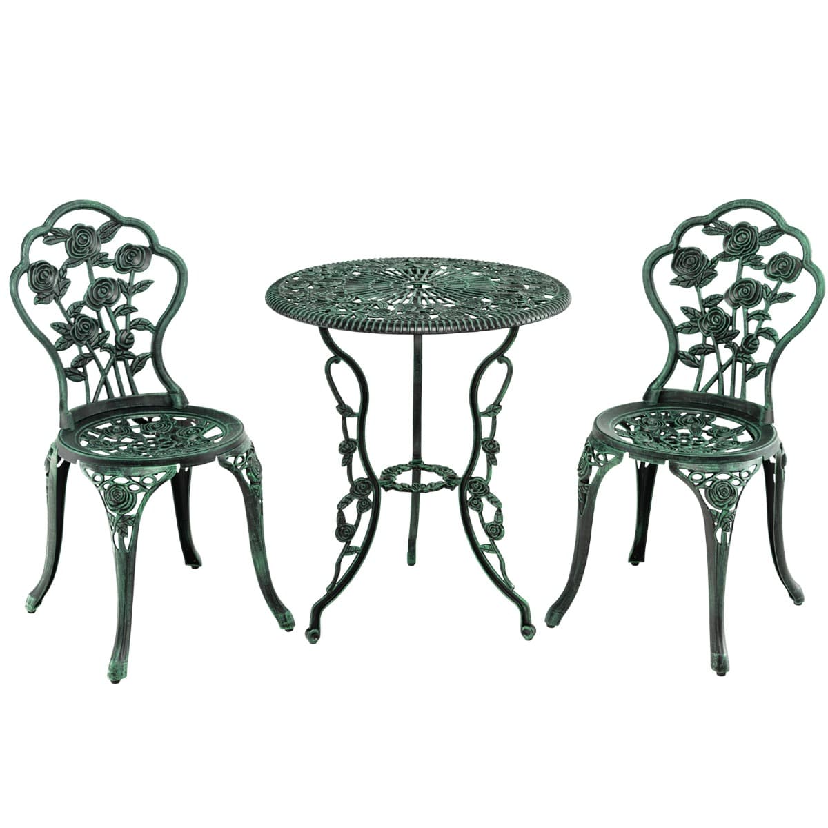 CostwayEnsemble Table et 2 Chaises en Fonte Aluminium Forme de Rose Résistant aux Intempéries